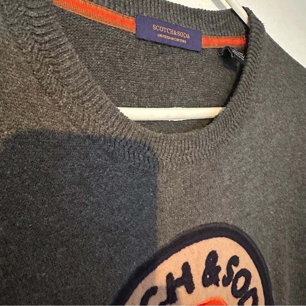 Scotch & Soda Sweater Amsterdam  Couture Logo Grey Crewneck Graphic Knit Mens M - Picture 3 of 10